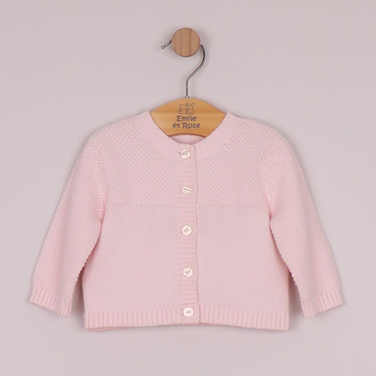 Emile et Rose baby pink cardigan with pearalised buttons.