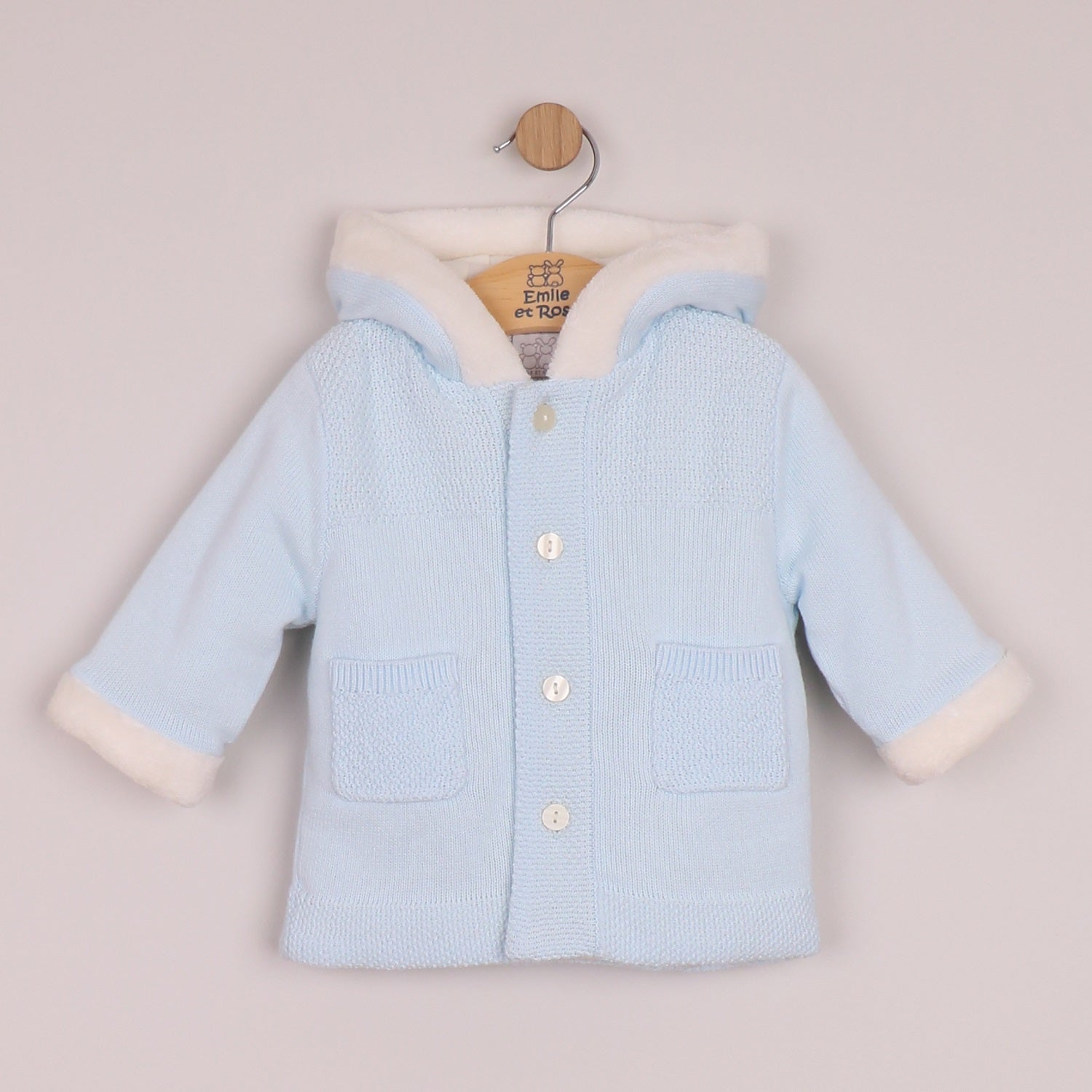 EMILE et ROSE This beautiful knitted, hooded jacket is a super cosy alternative to a coat.