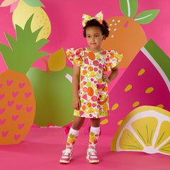 ADEE Tutti Frutti Print Dress with Contrast Bow