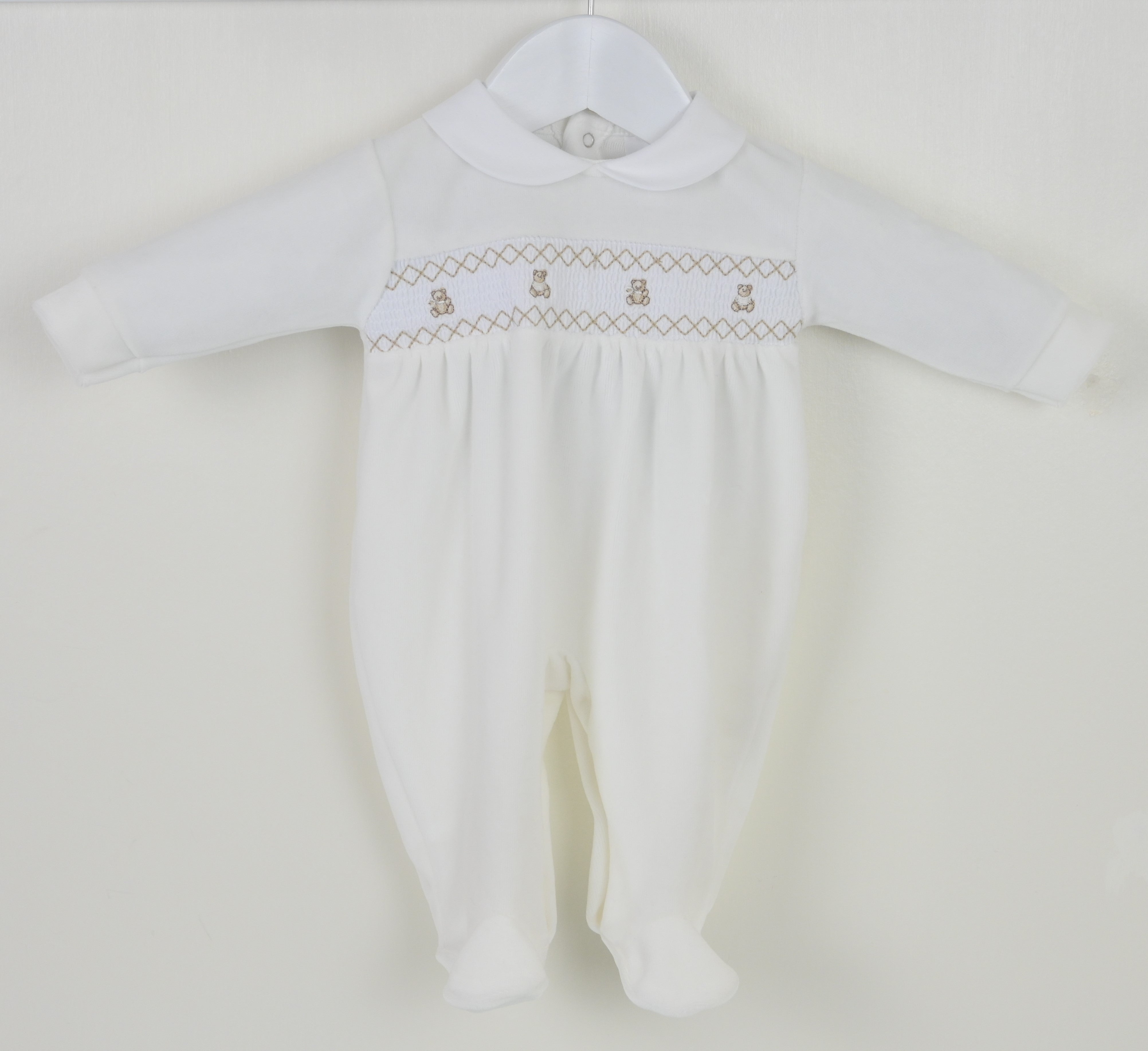 PEX Teddy Smocked Sleepsuit Ivory PEX Teddy Smocked Sleepsuit Ivory