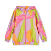 The Future sports jacket features an all-over print design with Bonini By A*Dee logo tape design across the front and sleeves. Hot Pink
