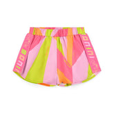 BONINI by ADee The Spark shorts are made in sikly all-over print poly with an elasticated waistband and logo taping down the sides. Hot Pink