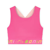 BONINI by ADee The Flex colour block crop top features logo tape cross back straps and is designed to match pieces within the collection. Hot Pink