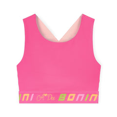 BONINI by ADee The Flex colour block crop top features logo tape cross back straps and is designed to match pieces within the collection. Hot Pink
