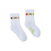 BONINI by ADee White Twirl sports socks, featuring a contrast multi-colour logo around the cuff.