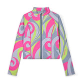 BONINI by ADee The Revive Zipper features a sporty, slim-fit design and finger holes at the cuff for added comfort, made in our new swirl print. Hot Pink