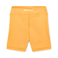 BONINI by ADee Aspire cycling shorts. Made from our signature fabric, a blend of polyester and elastane for ultimate stretch and comfort, it features a printed Bonini logo on the front and back. Florida Orange