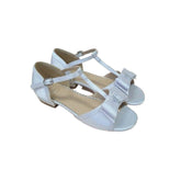 BAMBI Girls White Satin Bow Trim T-Bar Sandal