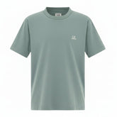 C.P. COMPANY Boys Cotton short sleeved t-shirt. Chest and back with printed logo, ribbed crewneck. Regular Fit. Silver Blue