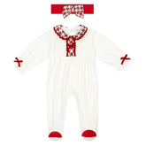 Deolinda Chic All In One with headband for baby girls. White/Red