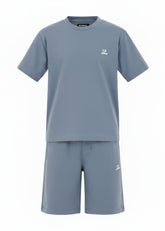 CP Company Kids Cotton Jersey T-shirt with printed logo and matching shorts. Silver Blue
