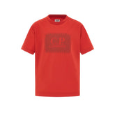 C.P. COMPANY Boys Chest printed logo t-shirt, ribbed crewneck. Regular Fit. Red