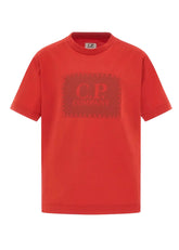CP Company Kids Chest printed logo t-shirt, ribbed crewneck. Regular Fit. Red