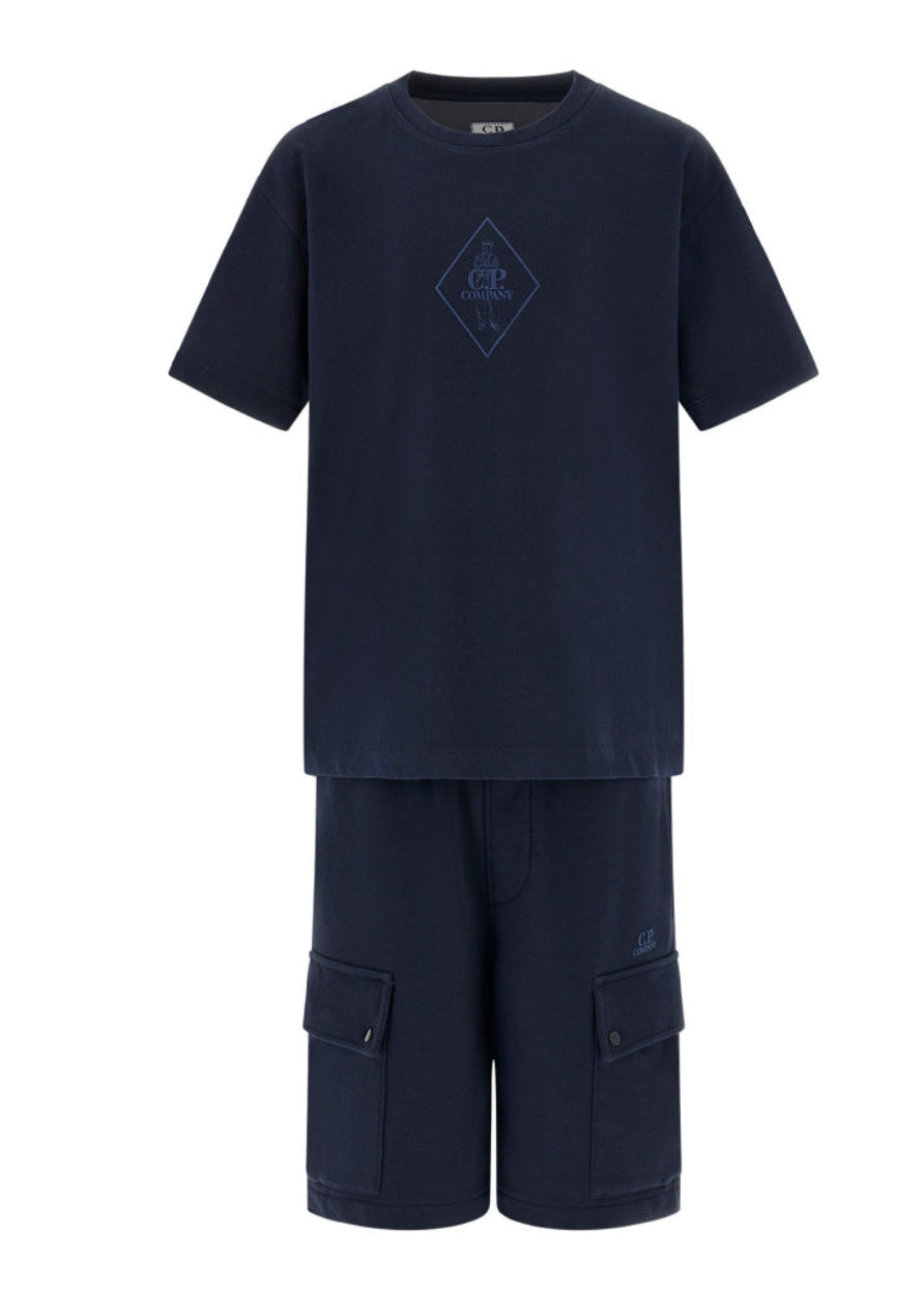 C.P. Company Kids Cotton Jersey T-shirt and cargo shorts. Eclipse Blue