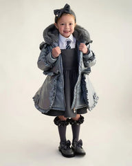 Girls Grey Jacket with fur trim hood