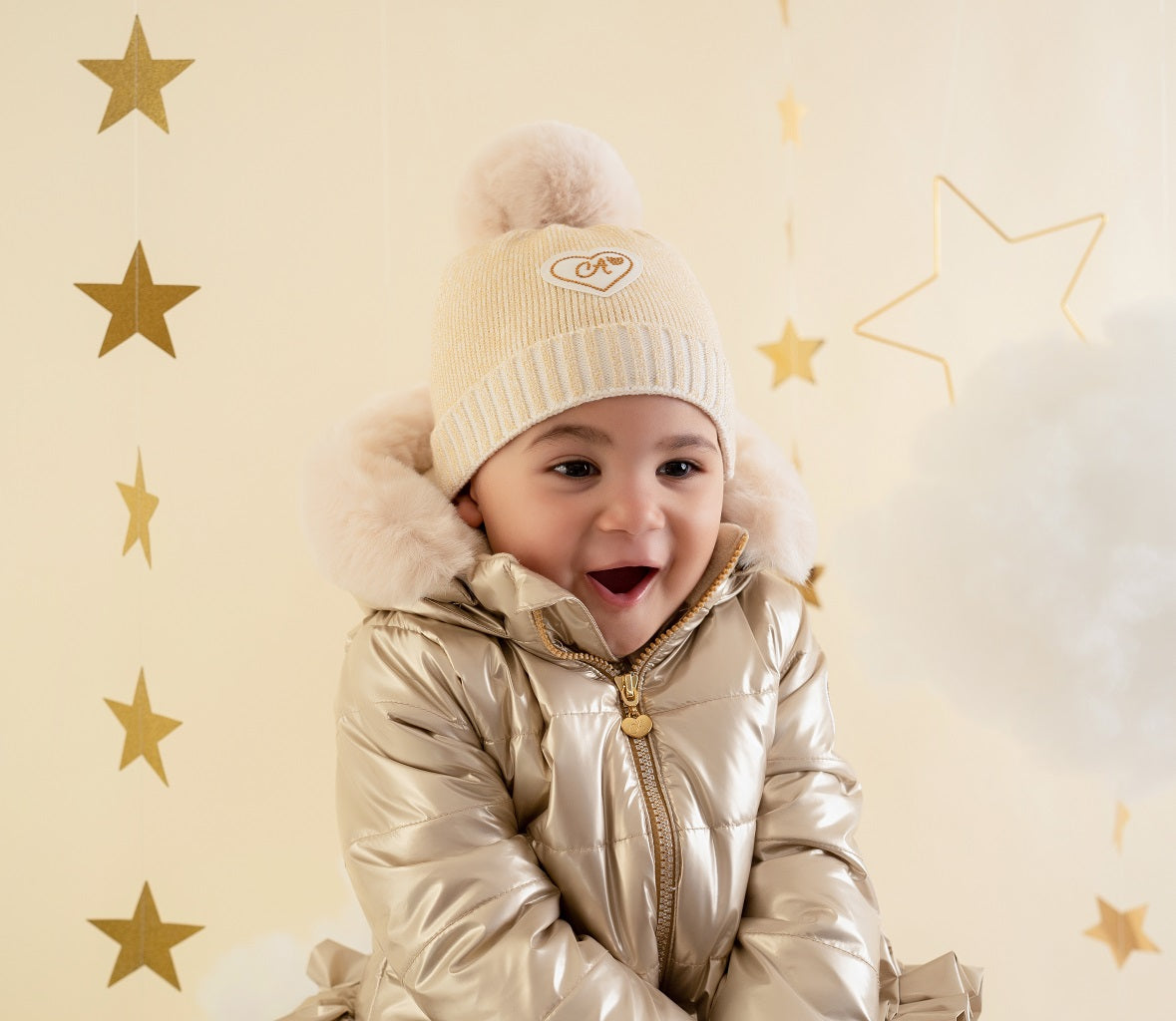 LITTLE A Heart Pom Hat Gold LITTLE A Heart Pom Hat Gold