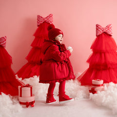 LITTLE A KAIA Heart Embroidery Puff Hooded Jacket Red