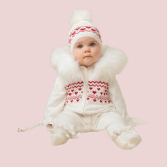 Girls Fairisle Heart Knit Set Hat & Mitts