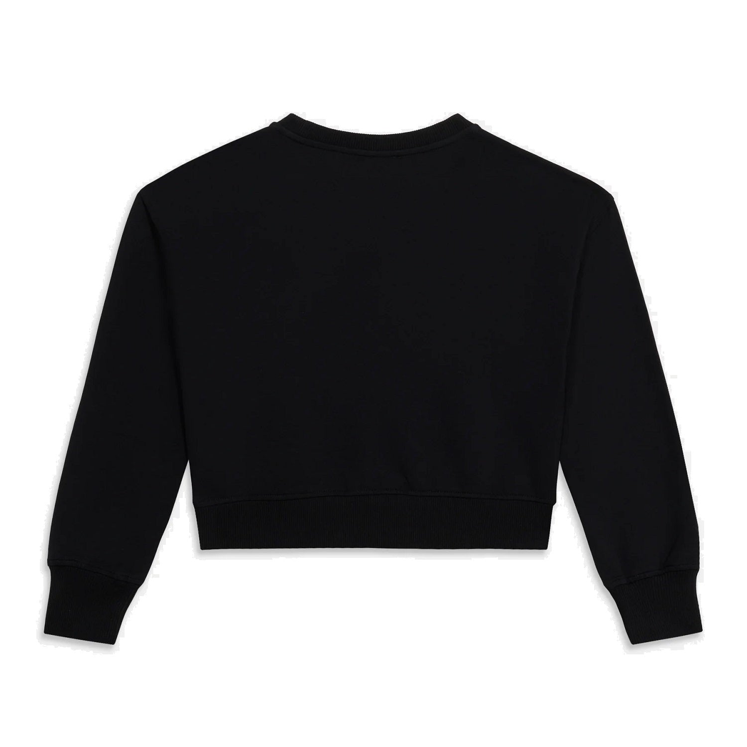 Black crewneck sweatshirt for girls by the luxury Italian designer Moschino. Made from soft cotton, features the brands iconic Teddy Bear with red hearts and logo print on the front.