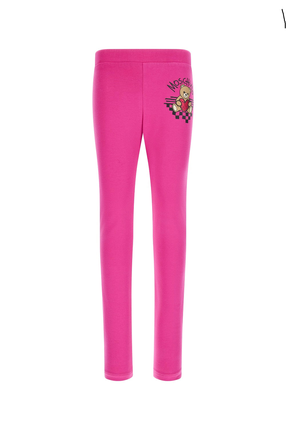 Fuchsia leggings for girls by the luxury Italian designer Moschino. Crafted from soft cotton with a touch of elastane, it showcase the brand's iconic Teddy Bear motif with red heart logo print on the front. The elasticated waistband deliver both comfort and contemporary style.