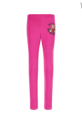 Fuchsia leggings for girls by the luxury Italian designer Moschino. Crafted from soft cotton with a touch of elastane, it showcase the brand's iconic Teddy Bear motif with red heart logo print on the front. The elasticated waistband deliver both comfort and contemporary style.