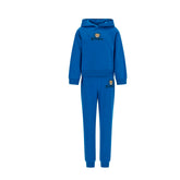 Moschino Kids Hooded Tracksuit in princess blue, featuring the iconic teddy bear and logo print. Soft cotton construction with ribbed trims, elasticated waistband and ankles on jogger trousers. Suitable for boys and girls.