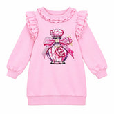 A charming dress from Giorgio Bambini featuring a perfume bottle design embellished with diamante detailing. Delicate pearl and ruffles add elegance.