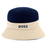 BOSS Kids Reversible hat. Bucket hat in cotton twill. Branded print on front.