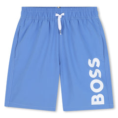 BOSS KIDS Logo Print Swim Shorts Blue