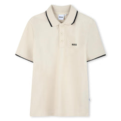 BOSS Kids Short-sleeved polo shirt in 100% cotton pique, buttoned fastening, "BOSS" print on the chest
