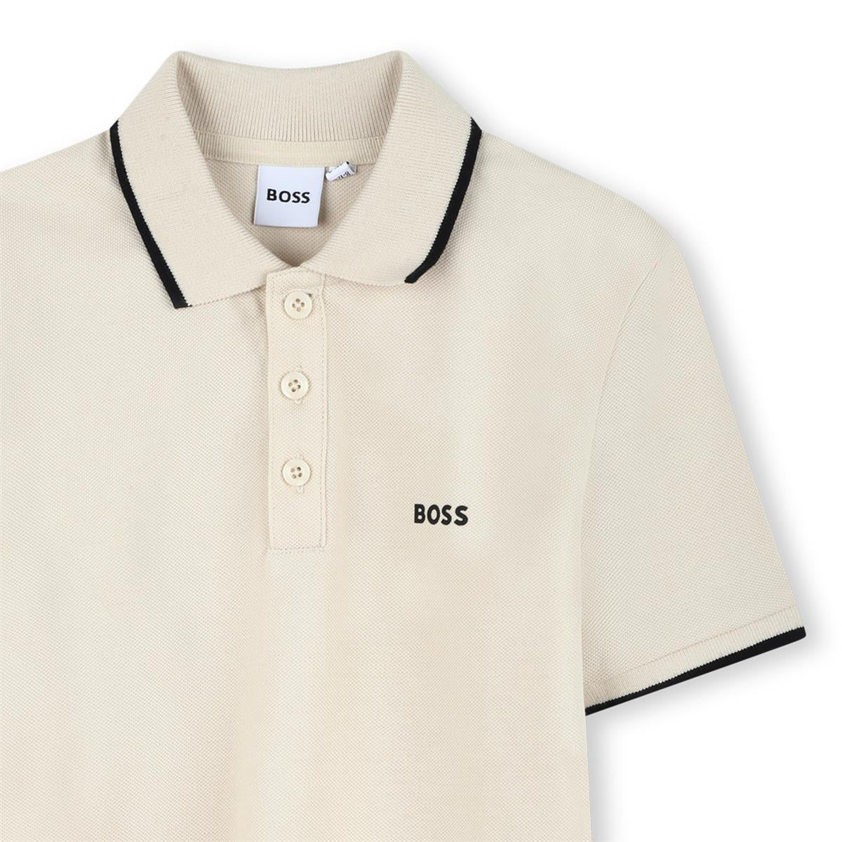 BOSS Kids Short-sleeved polo shirt in 100% cotton pique, buttoned fastening, "BOSS" print on the chest