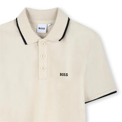 BOSS Kids Short-sleeved polo shirt in 100% cotton pique, buttoned fastening, "BOSS" print on the chest