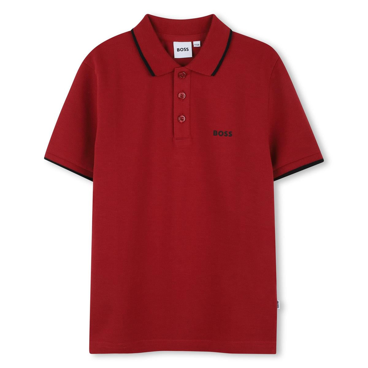 BOSS Kids Short-sleeved polo shirt in 100% cotton pique, buttoned fastening, "BOSS" print on the chest