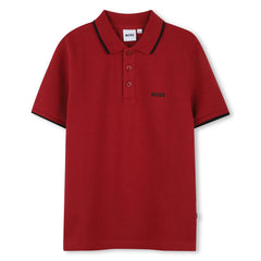 BOSS Kids Short-sleeved polo shirt in 100% cotton pique, buttoned fastening, "BOSS" print on the chest