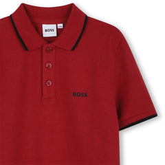 BOSS Kids Short-sleeved polo shirt in 100% cotton pique, buttoned fastening, "BOSS" print on the chest