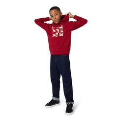 BOSS Kids Hooded sweatshirt in brushed cotton polyester fleece. Dark Red