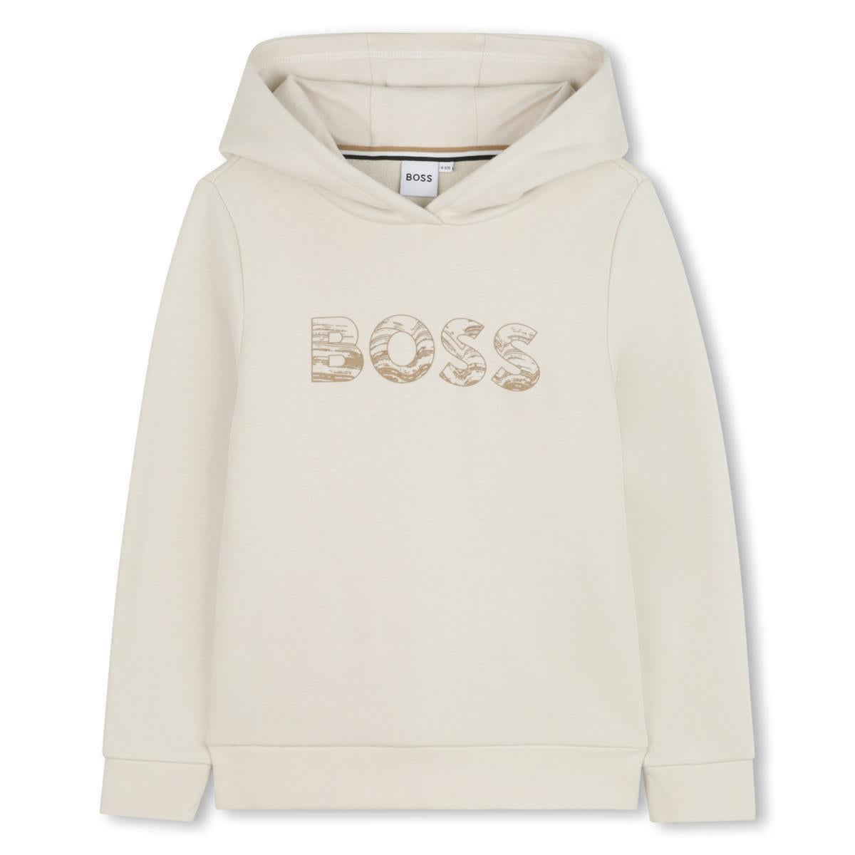 BOSS Kids Hooded sweatshirt in brushed cotton polyester fleece, fancy "BOSS" logo