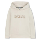 BOSS Kids Hooded sweatshirt in brushed cotton polyester fleece, fancy "BOSS" logo