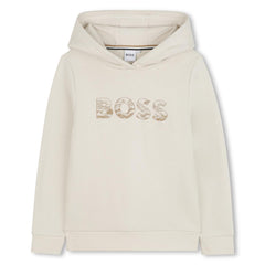 BOSS Kids Hooded sweatshirt in brushed cotton polyester fleece, fancy "BOSS" logo