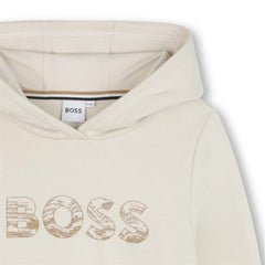 BOSS Kids Hooded sweatshirt in brushed cotton polyester fleece, fancy "BOSS" logo