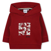 BOSS Kids Hooded sweatshirt in brushed cotton polyester fleece, fancy illustration and BOSS logo printed on the front, woven logo label on the side.