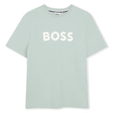 BOSS Kids T-Shirt paired with "BOSS" print on front. Paired with surfer swim shorts. REGULAR FIT Sprout Green