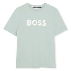 BOSS Kids T-Shirt paired with "BOSS" print on front. Paired with surfer swim shorts. REGULAR FIT Sprout Green
