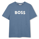 BOSS Kids T-shirt in 100% cotton jersey, "BOSS" print on front, paired with surfer swim shorts. REGULAR FIT Lavender Blue