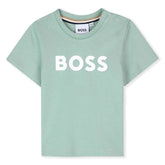 BOSS Baby Boys Short-sleeved T-shirt in 100% cotton jersey, snap closure at the shoulder, "BOSS" print on the front. Sprout Green