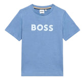 BOSS Kids Short-sleeved T-shirt in 100% cotton jersey, "BOSS" print on front. REGULAR FIT Lavender Blue