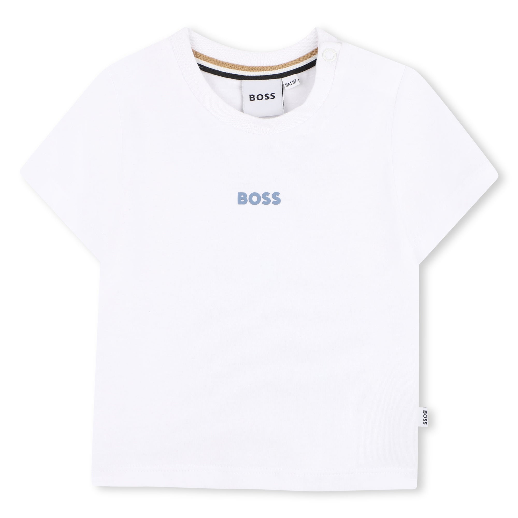 BOSS Baby Boys Short-sleeved T-shirt in cotton-elastane piqué. Small BOSS logo centered on chest. BOSS reaper. BOSS color gradient graphic on back. White