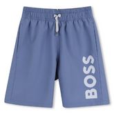 BOSS Kids T-shirt in 100% cotton jersey, "BOSS" print on front, paired with surfer swim shorts. REGULAR FIT Lavender Blue