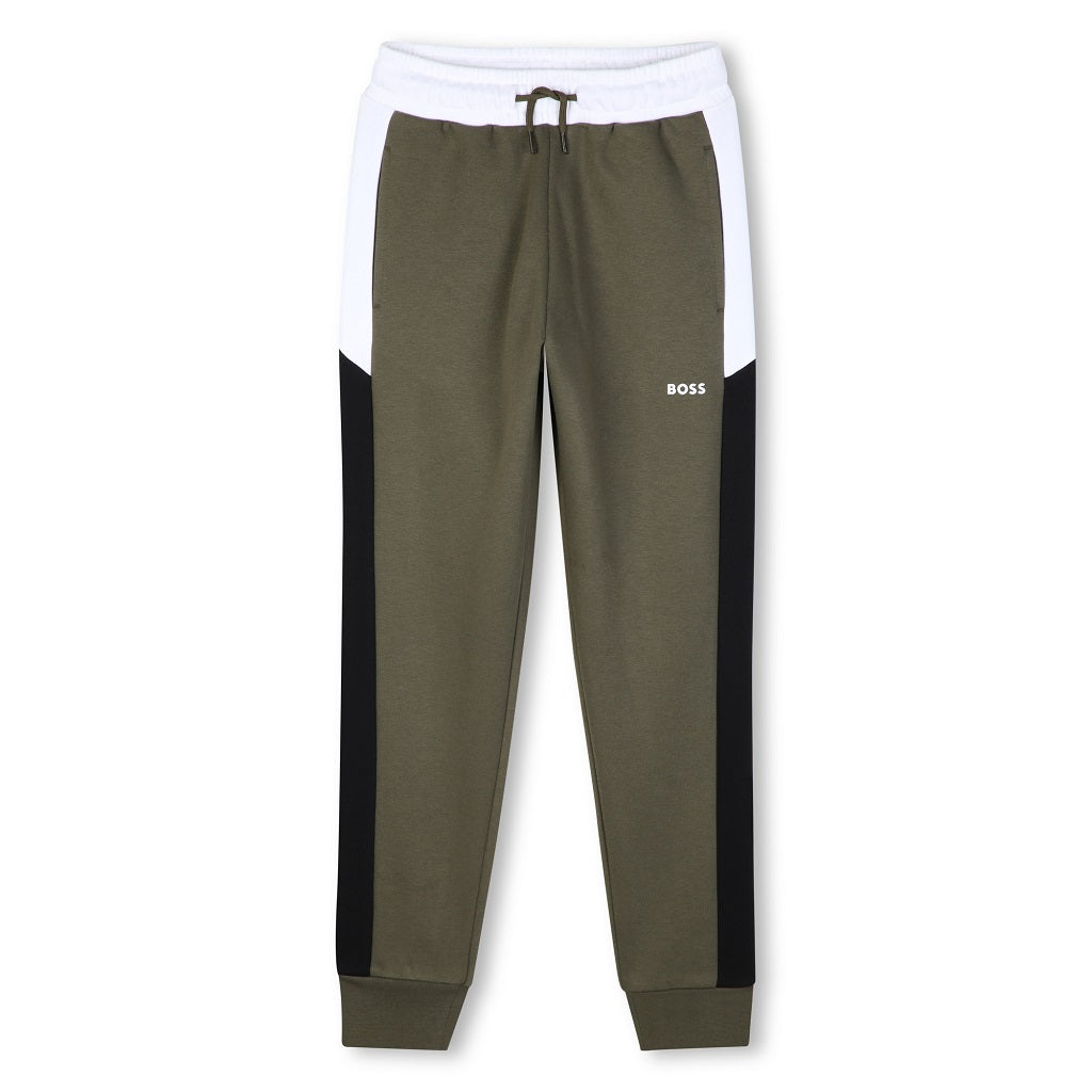Jogging pants in brushed fleece with color blocks. Elasticated waistband with drawcord. 2 side pockets. Printed BOSS logo under pocket. BOSS reef on back waistband. TAPERED FIT