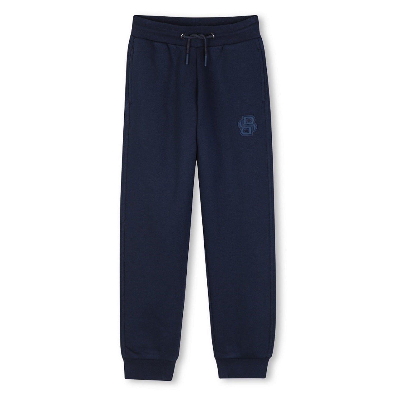 Brushed fleece jogging pants. Elastic waistband with drawstrings. Double B badge in faux leather. 2 side pockets. Raiser BOSS on the back. LARGE FIT. Navy